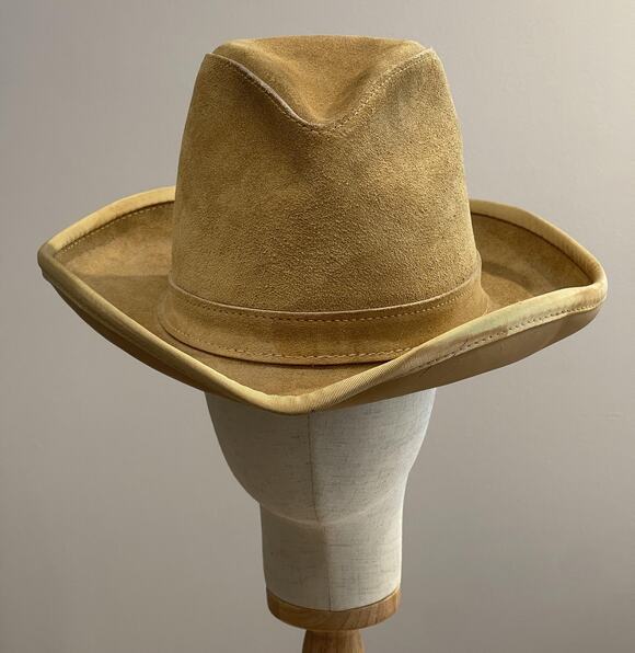 Henschel Skullys Other - VTG Henschel Skullys Hat Cap Cowboy Men L Beige Suede Leather Lined Wide Brim